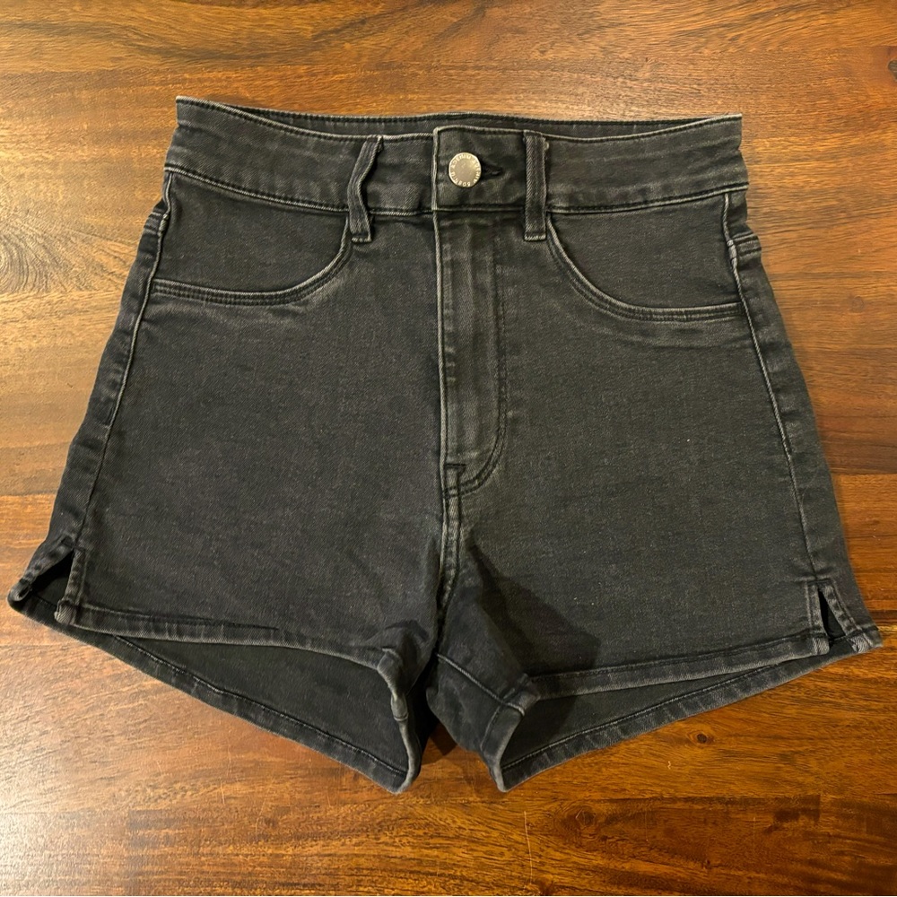 & Denim black denim hi-rise shorts size 0